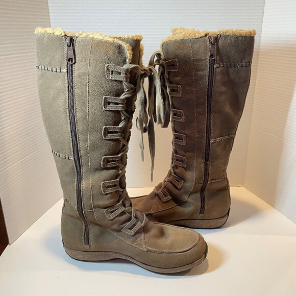 Timberland Womens Waterproof Tan Suede Tall Lace-Up Boots W/ Faux Shearling Lini - Picture 8 of 16